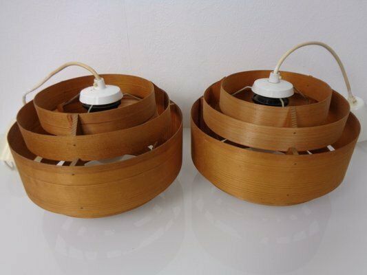 photo for sale Swedish Wooden Lamella Ceiling Lamps By Hans Agne Jakobsson For Ab Markaryd, 1960s, Set Of 2
