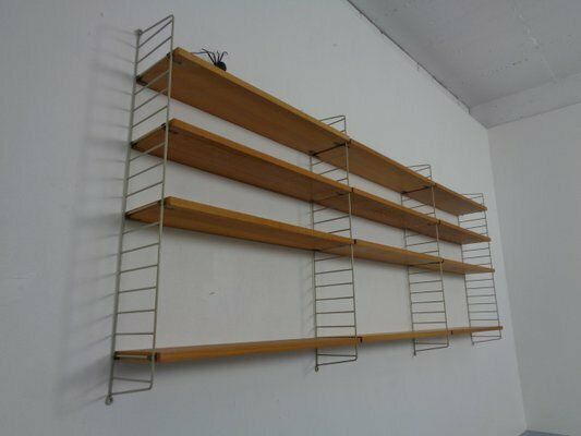 photo vinterior Large Swedish Wall Unit In Ash And Metal By Kajsa & Nils Nisse Strinning For String, 1950s