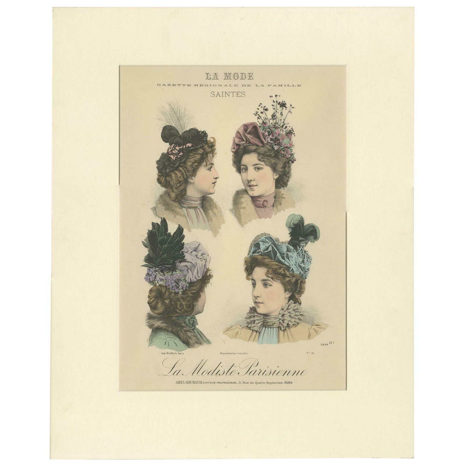 Pl. 3220 Antique Fashion Print Of Ladies With Hats, 'C.1895'