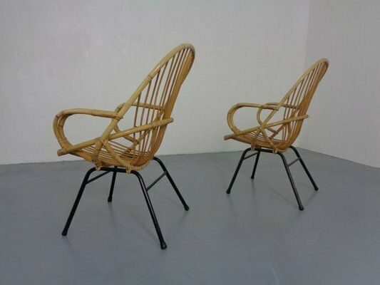 Furniture Dutch Mid Century Bamboo Chairs By Rohé Noordwolde, 1950s, Set Of 2, Set Of 2 photo