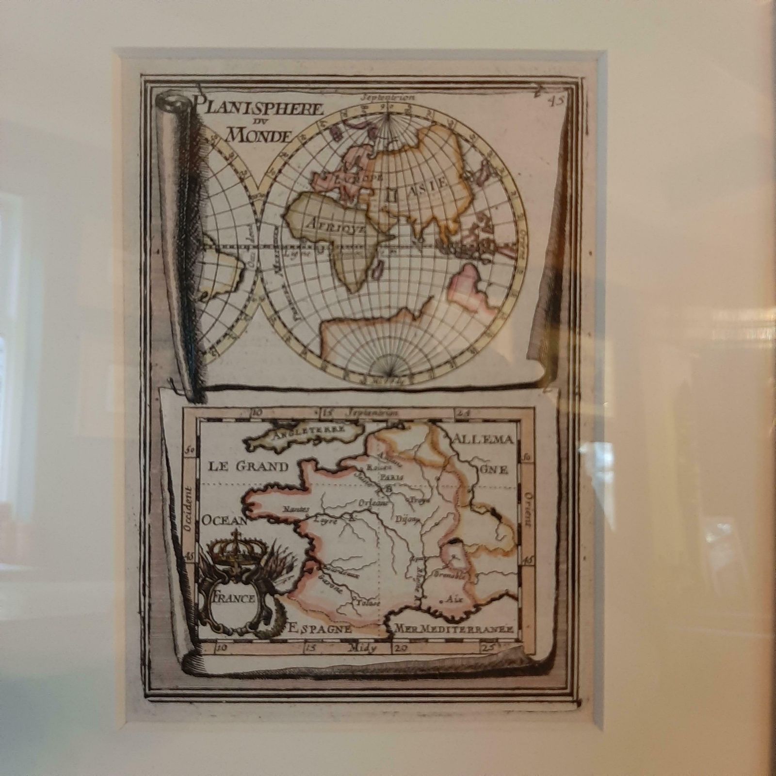 Antique Miniature Map Of The Old World And France By Mallet, Circa 1683 photo furniture