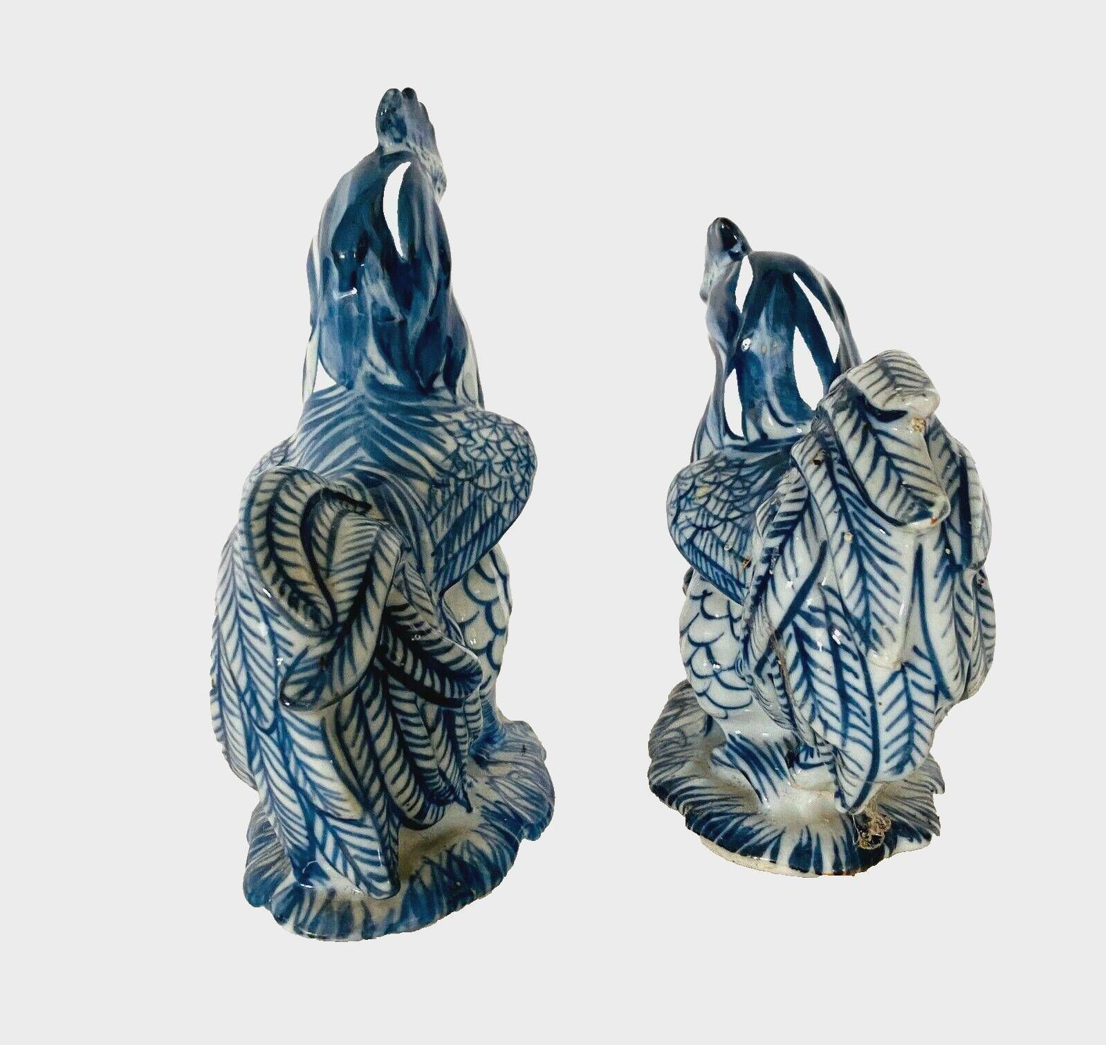 Pair Of Ceramic Roosters In Blue Camaieu 20th Century photo buy