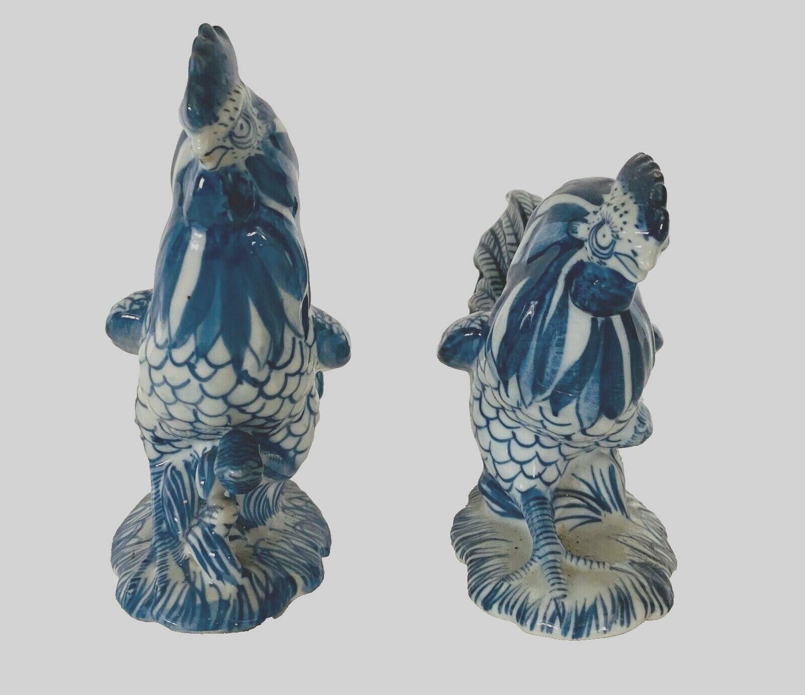 photo furniture Pair Of Ceramic Roosters In Blue Camaieu 20th Century