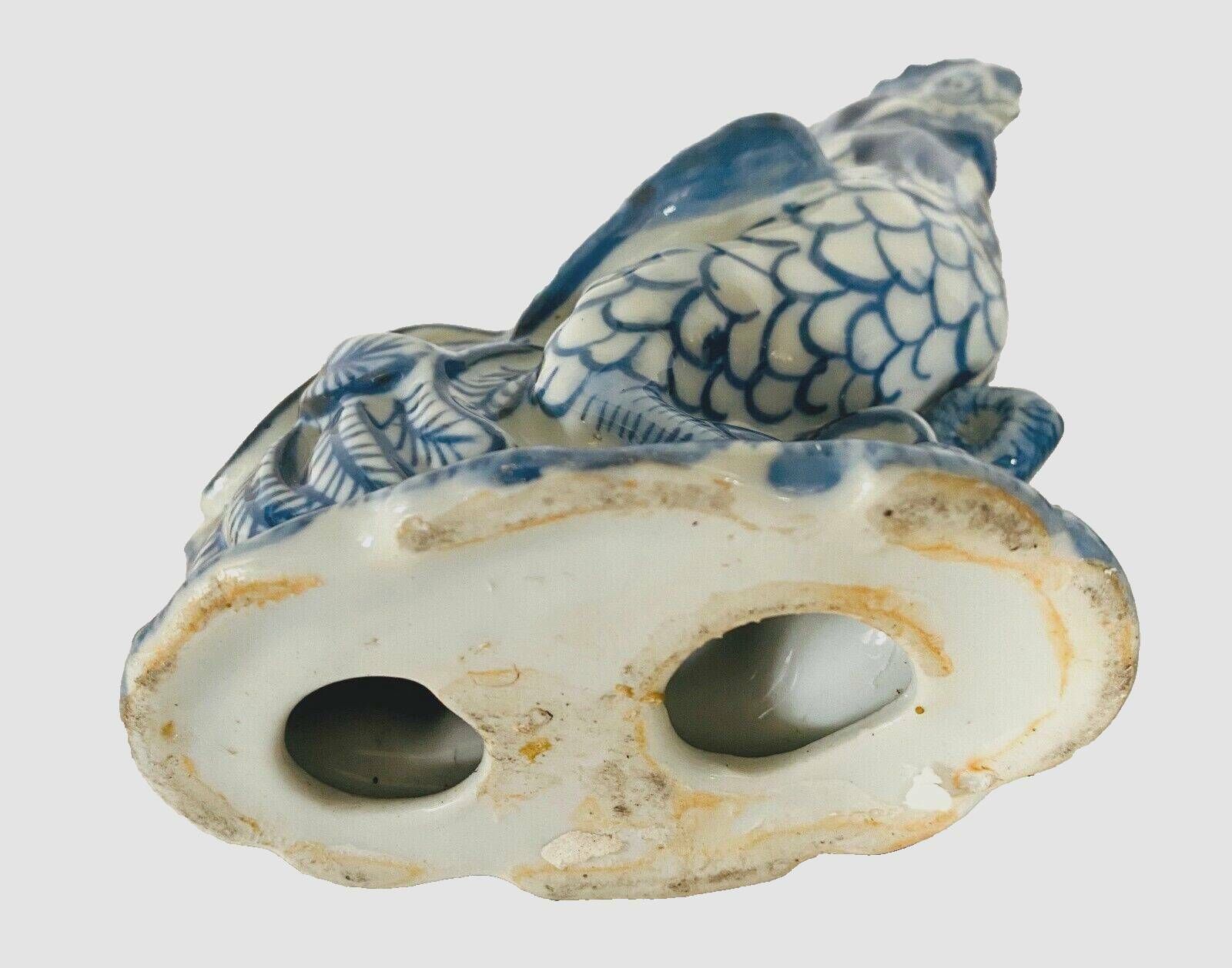 Art Pair Of Ceramic Roosters In Blue Camaieu 20th Century photo