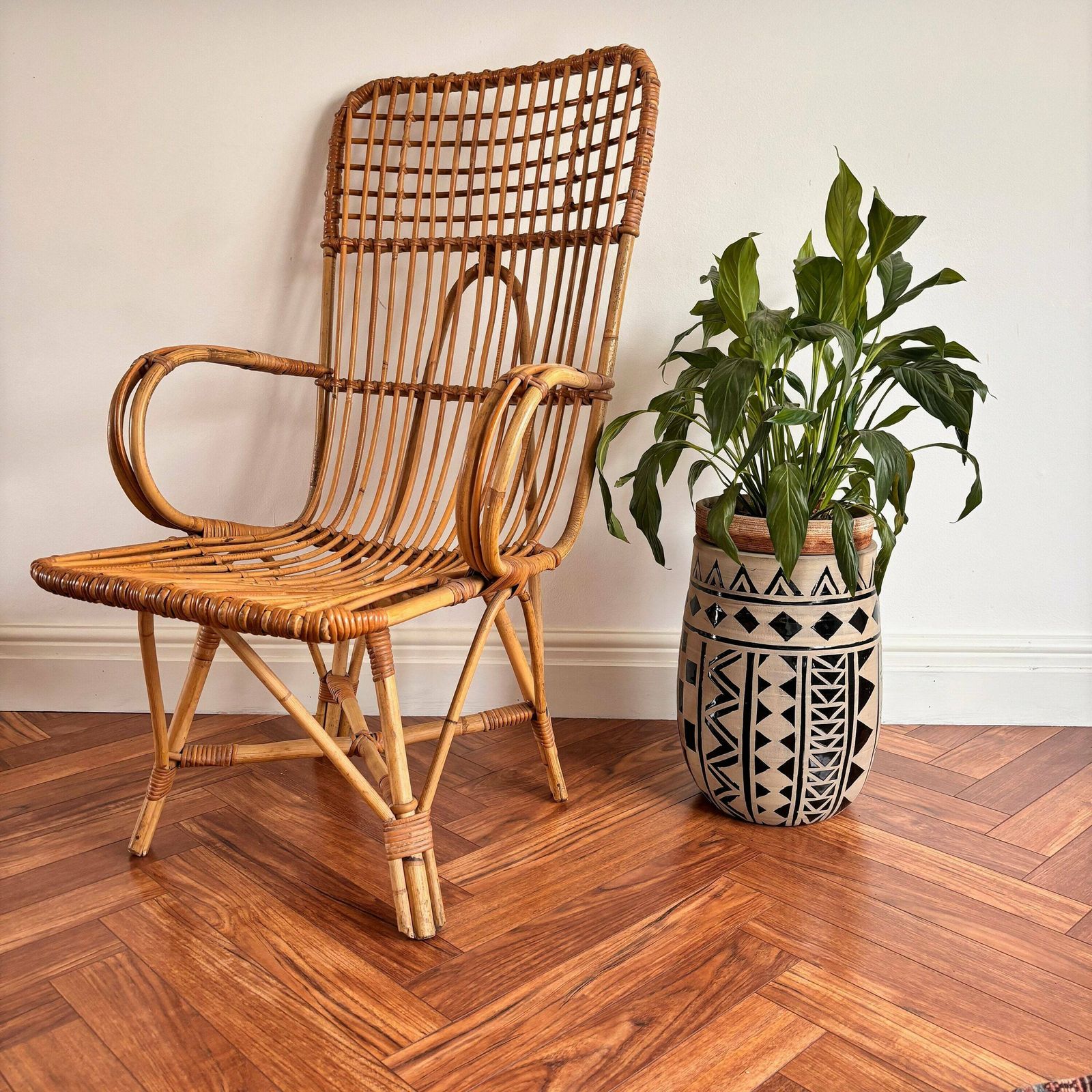 Vintage Bamboo Chair, Cane Armchair.