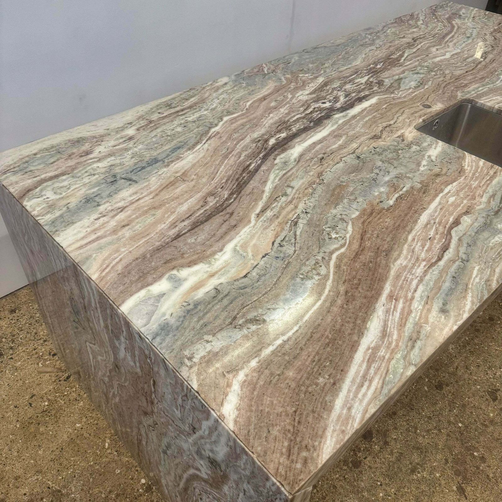 photo buy Brown And Green Marble Kitchen Island With Sink