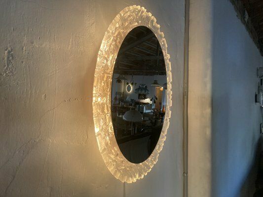 Large Oval Wall Mirror With Lighting By Egon Hillebrand For Hillebrand Lighting, 1970s photo for sale