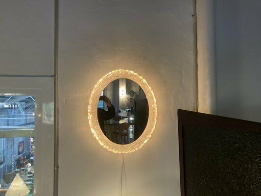 Large Oval Wall Mirror With Lighting By Egon Hillebrand For Hillebrand Lighting, 1970s photo vinterior