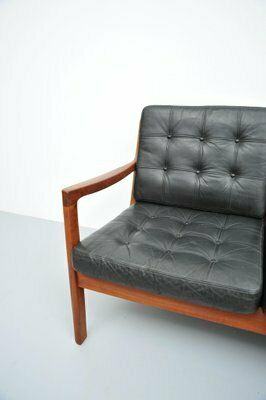 Senator Sofa With Black Leather Cushions By Ole Wascher For France And Son photo vintage