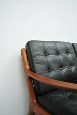 photo for sale Senator Sofa With Black Leather Cushions By Ole Wascher For France And Son