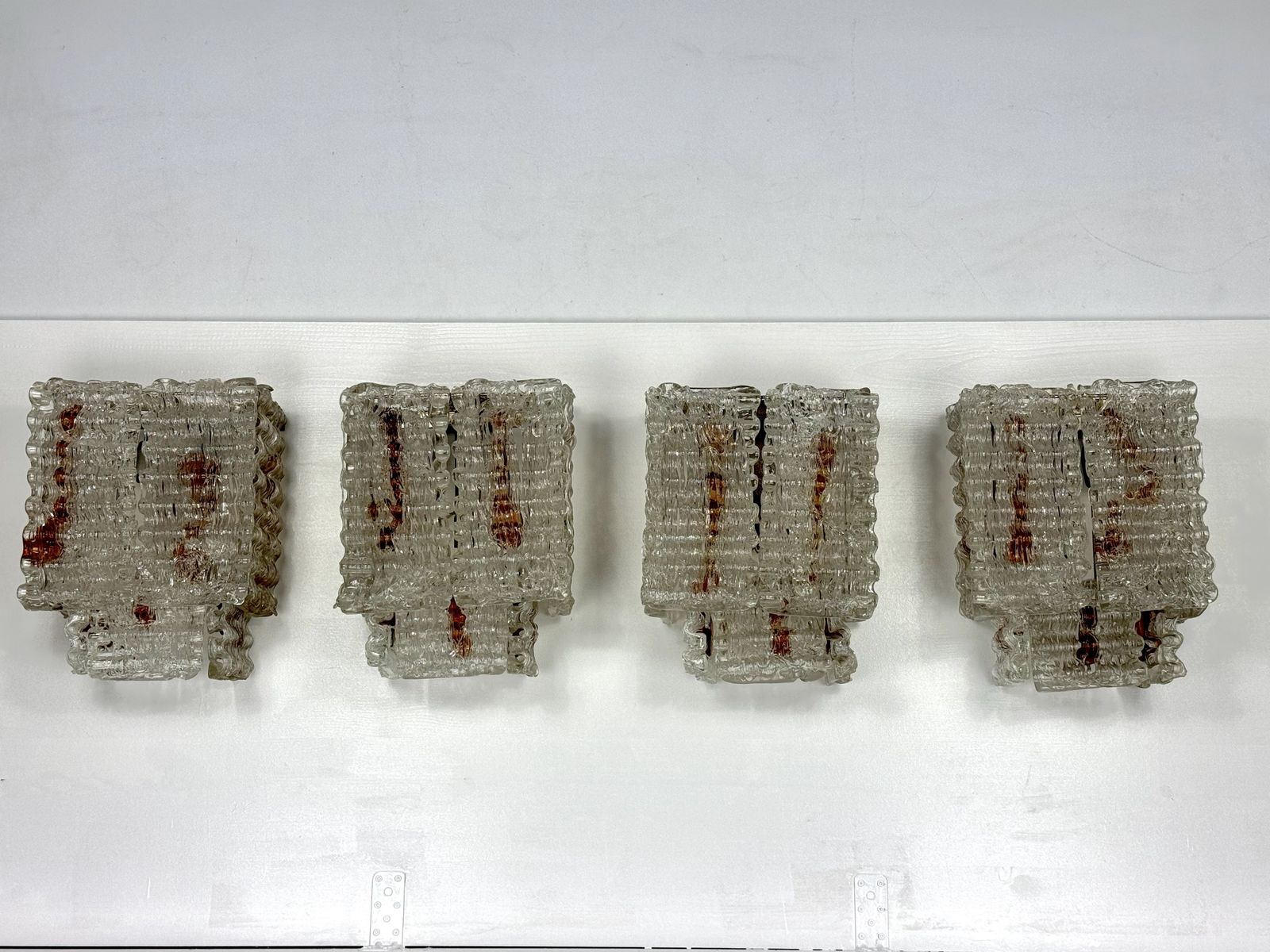 Set Of Four Large Wall Lamps In Murano Glass Elements By Poliarte. Italy 1970s