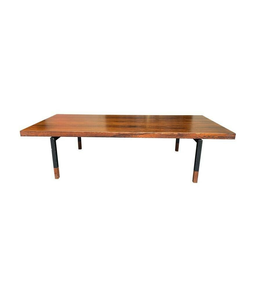 A Very Sleek Danish 1960s Rosewood Coffee Table With Black Metal Frame And Legs photo for sale
