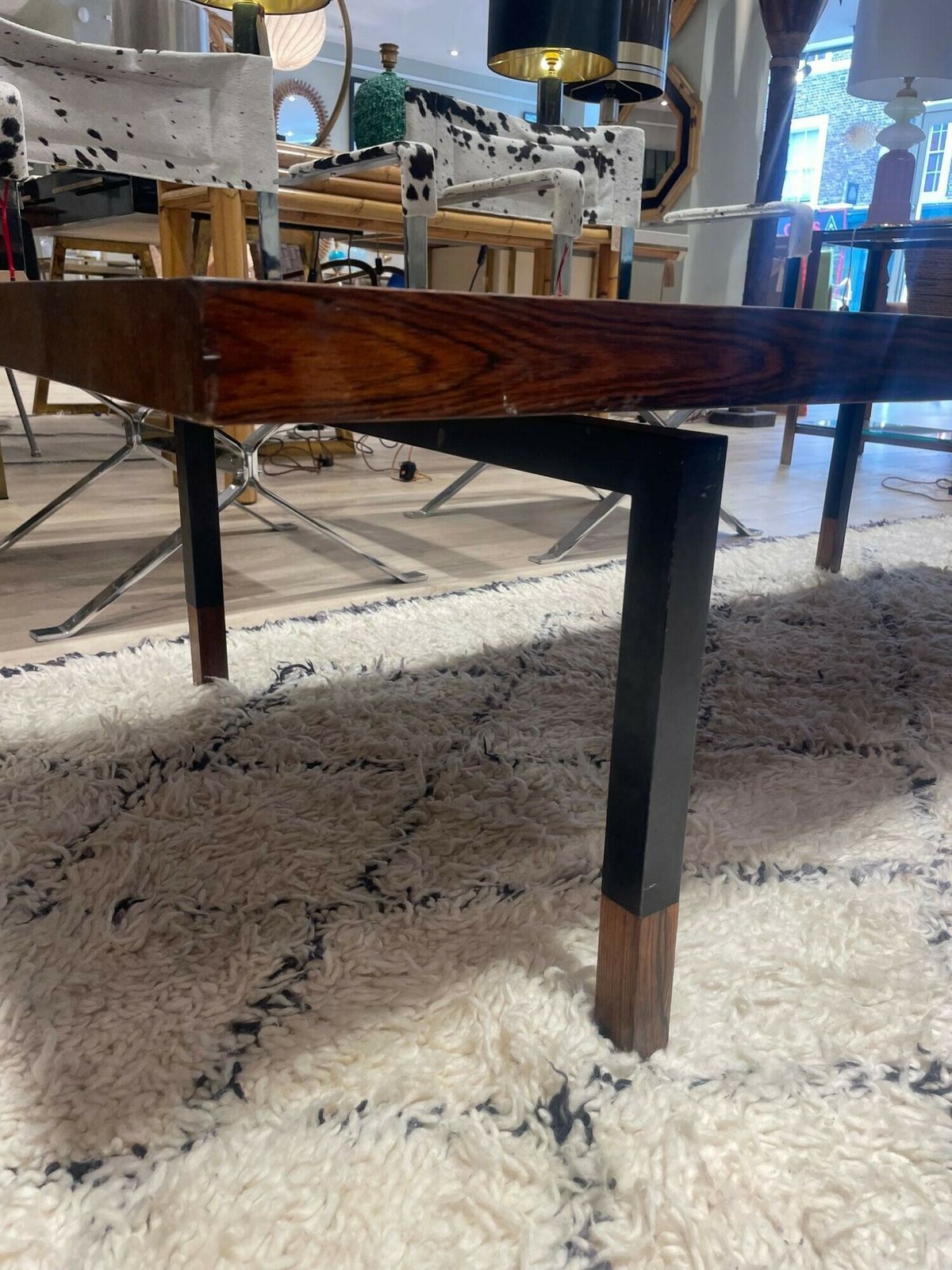 A Very Sleek Danish 1960s Rosewood Coffee Table With Black Metal Frame And Legs photo buy