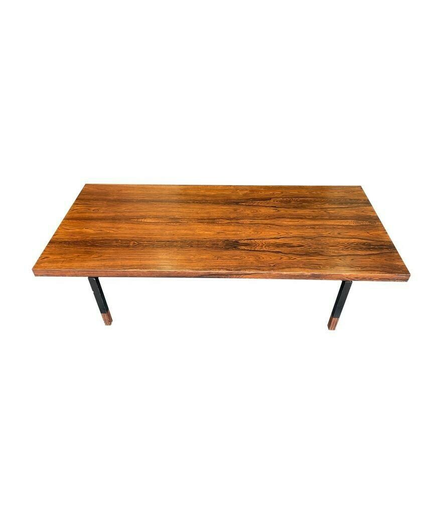 photo for sale A Very Sleek Danish 1960s Rosewood Coffee Table With Black Metal Frame And Legs