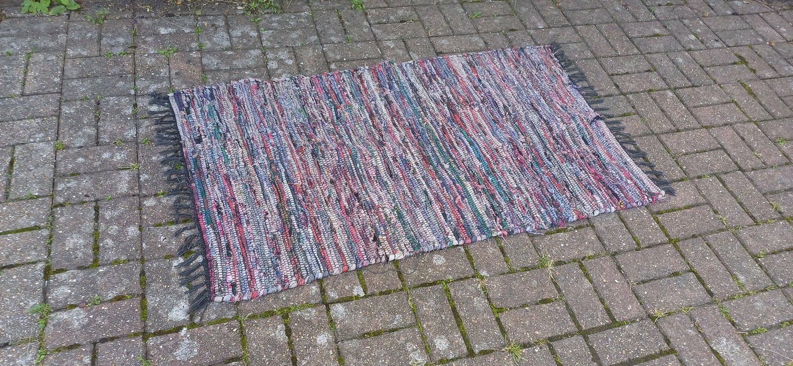 Large Vintage Classic 80s Woven Recycled Cotton Rag Rug.
