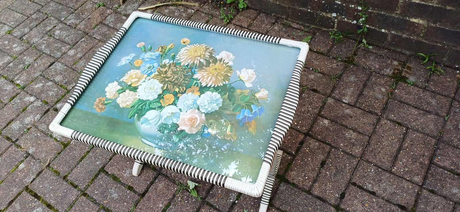 Quirky Retro Coffee Table Fire Screen Still Life Black And White Woven Plastic Decoration Wilf Walker. photo furniture