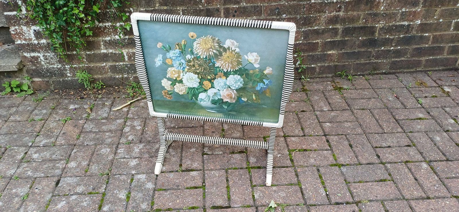 Quirky Retro Coffee Table Fire Screen Still Life Black And White Woven Plastic Decoration Wilf Walker. photo vintage
