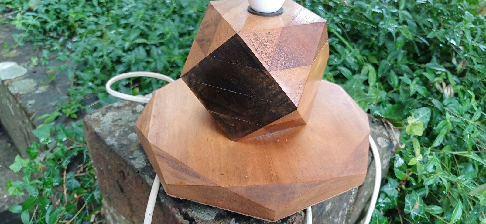 Superb Art Deco Table Lamp Of High Quality Different Blocks Of Wood Tetradecagon Diamond. photo 95.0