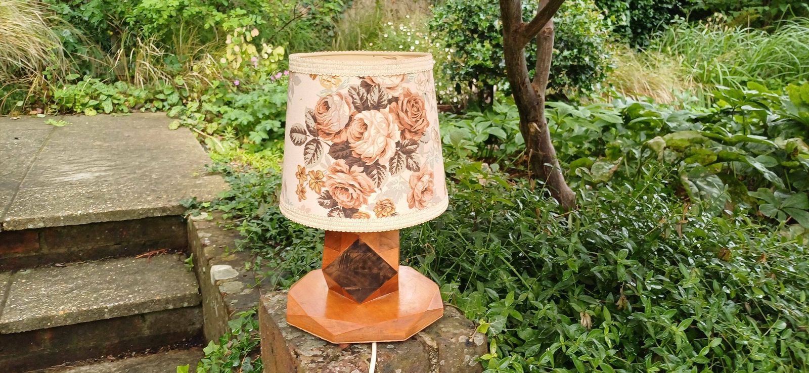 Superb Art Deco Table Lamp Of High Quality Different Blocks Of Wood Tetradecagon Diamond. photo vintage
