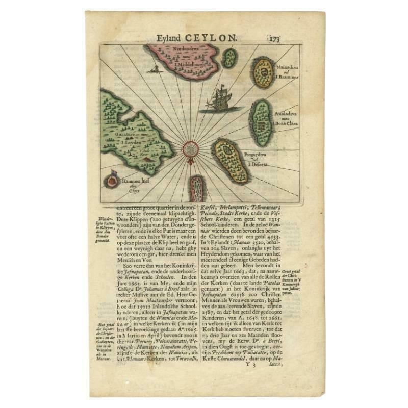 Antique 17th Century Map Of The Islands Near Ceylon Or Sri Lanka, 1672