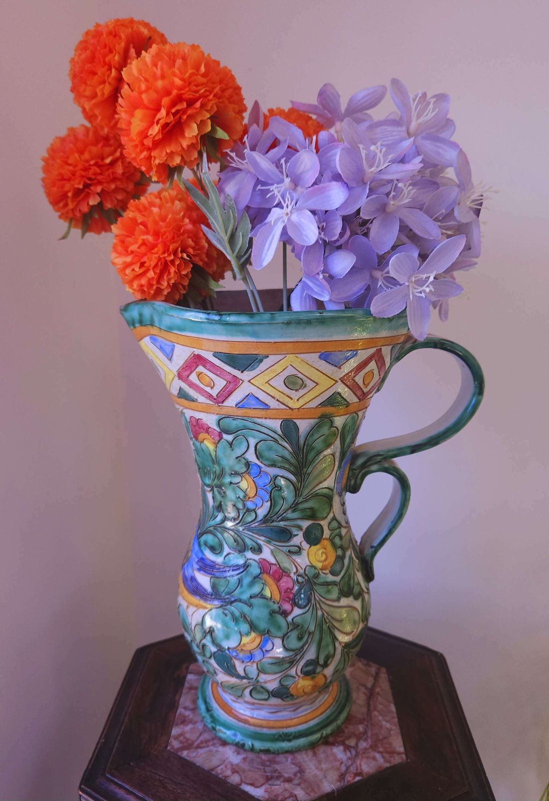 Large And Amazing Technicolour Italian Majolica Vase Jug, In Beswick Ware Style