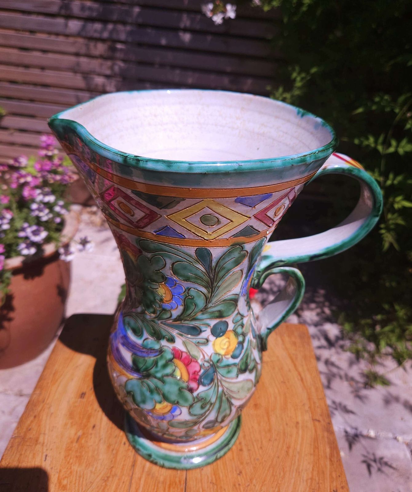 photo furniture Large And Amazing Technicolour Italian Majolica Vase Jug, In Beswick Ware Style
