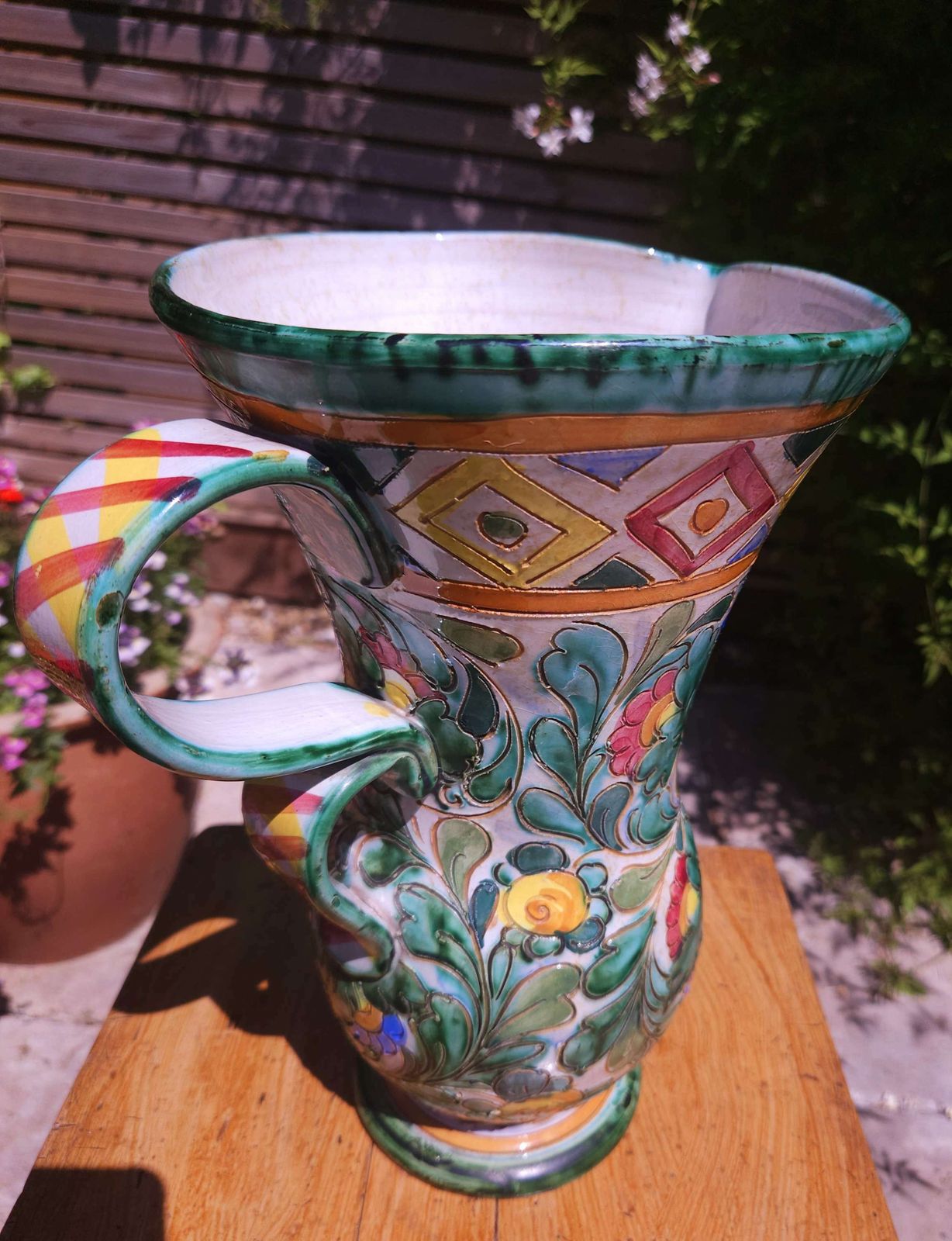 Home Decor Large And Amazing Technicolour Italian Majolica Vase Jug, In Beswick Ware Style photo