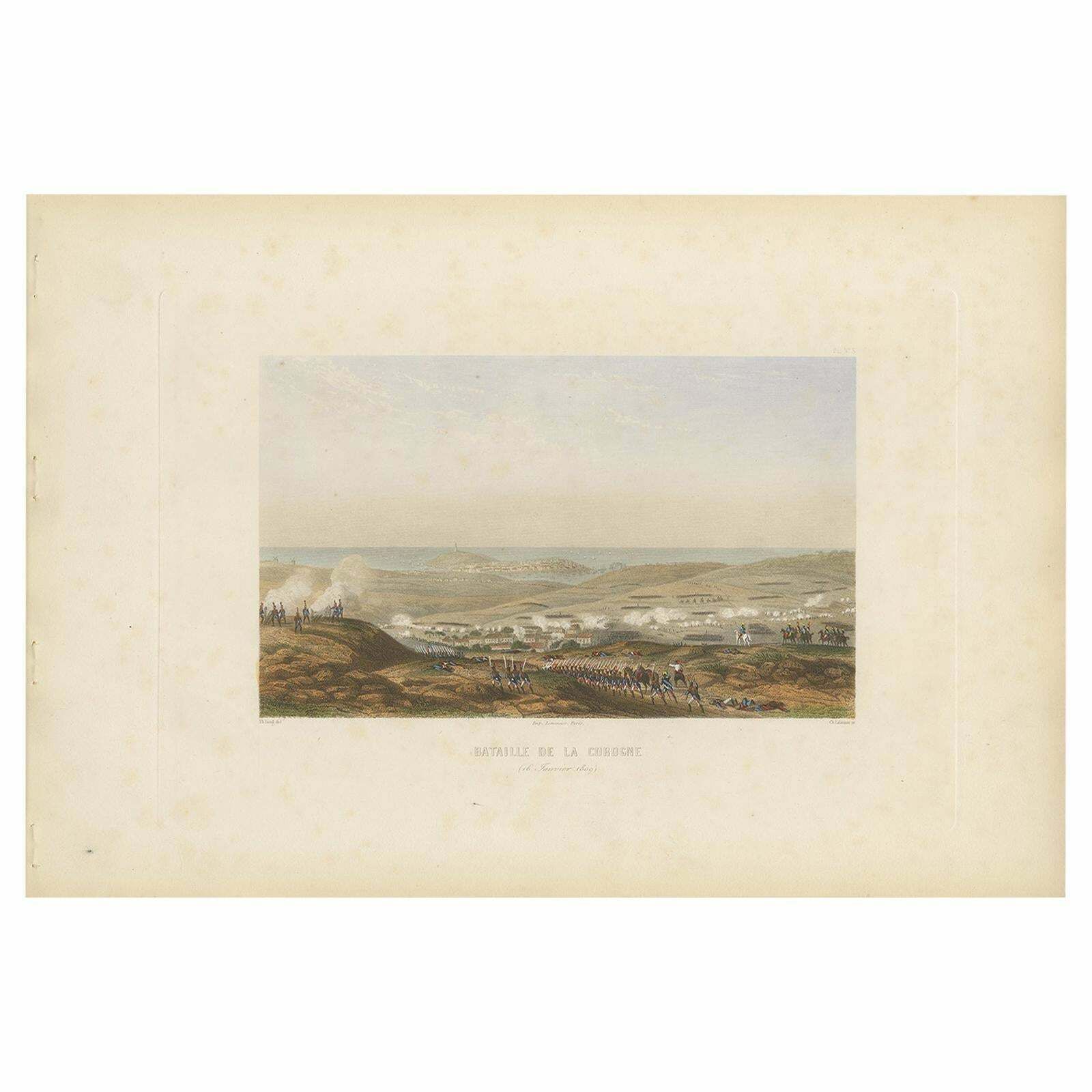 Antique Print Of The Battle Of Corunna, Circa 1860
