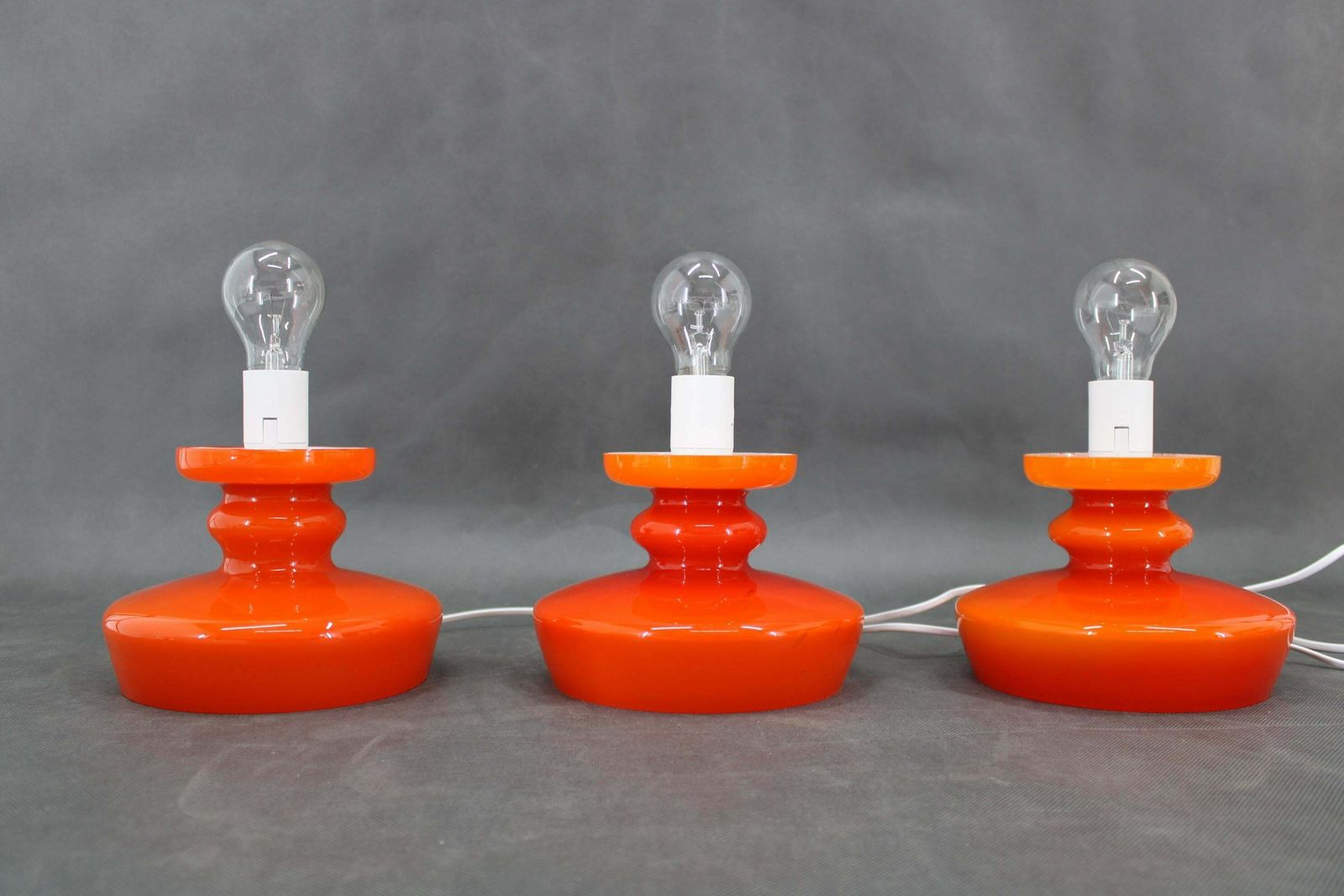 1970s Set Of Three Stepan Tabery Opaline Glass Table Lamps, Czechoslovakia photo for sale