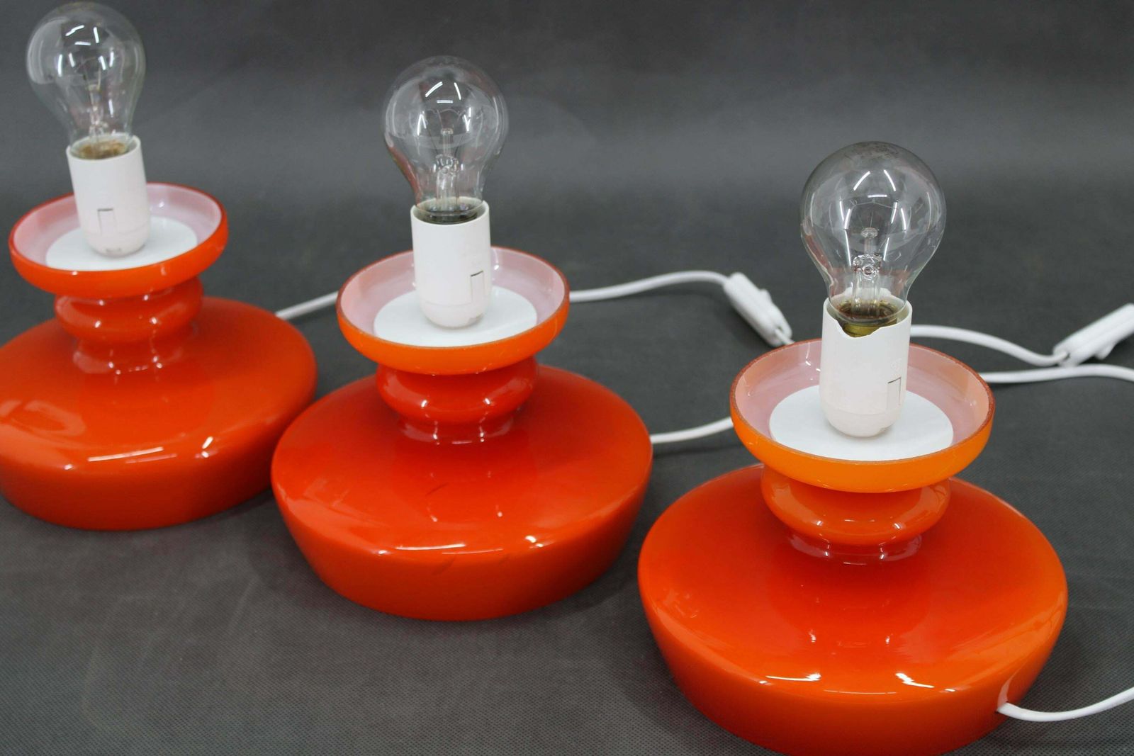 1970s Set Of Three Stepan Tabery Opaline Glass Table Lamps, Czechoslovakia photo vinterior