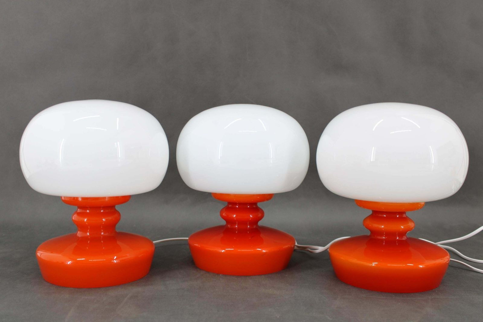889.0 1970s Set Of Three Stepan Tabery Opaline Glass Table Lamps, Czechoslovakia photo
