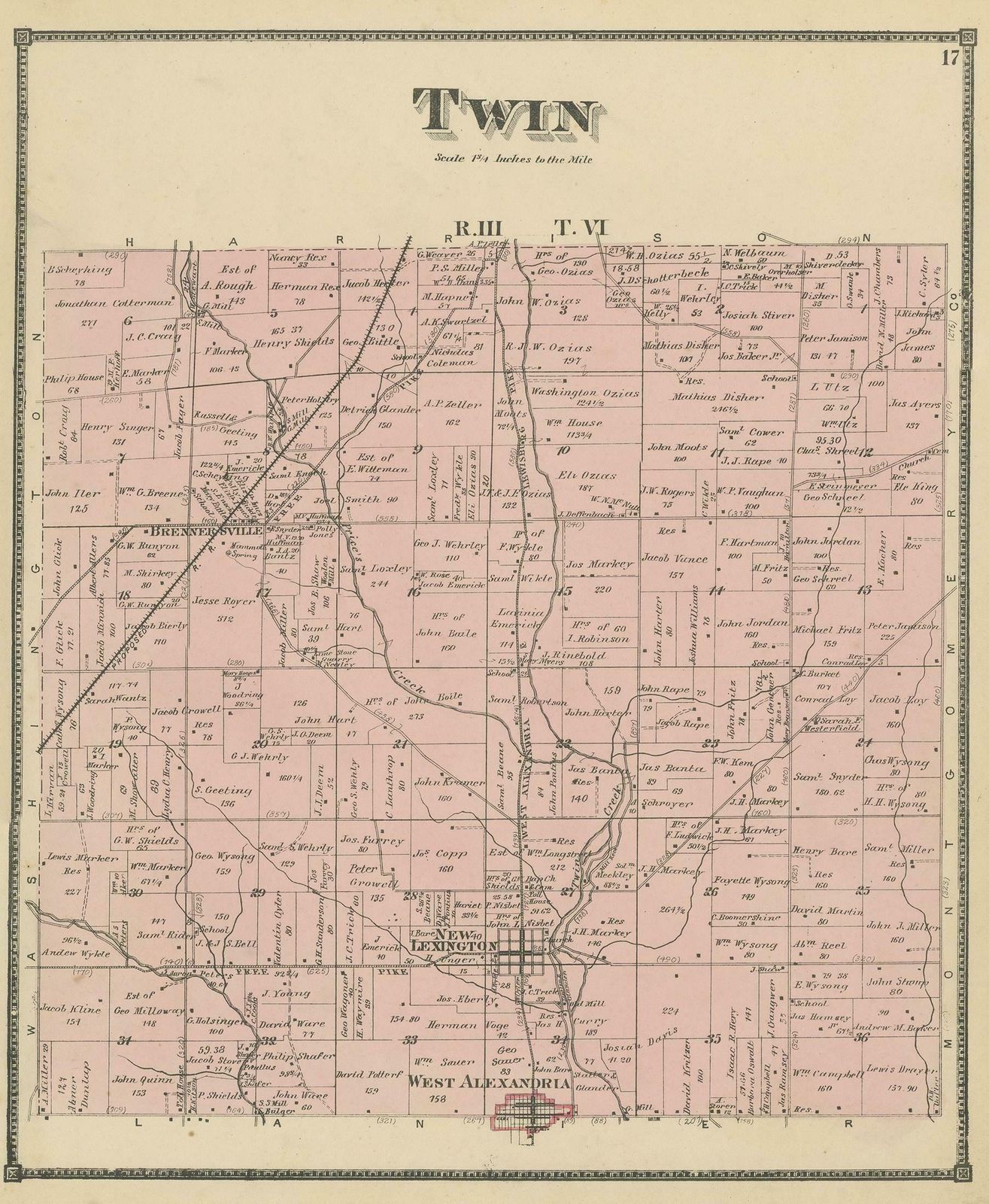 Antique Map Of The Twin Township Of Ohio By Titus '1871' photo furniture