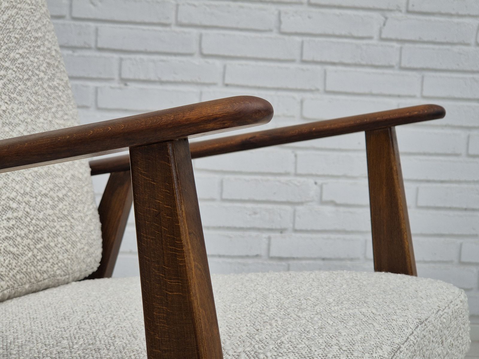 1960s, Danish Armchair, Refurbished In Quality White/Grey Furniture Fabric, Beech Wood. photo buy