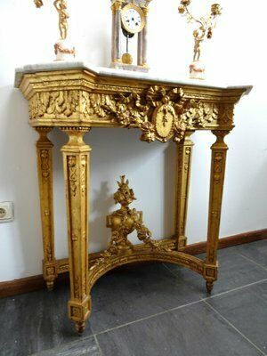 Antique Carved Gilded Wooden Console Table, 1890s photo Furniture