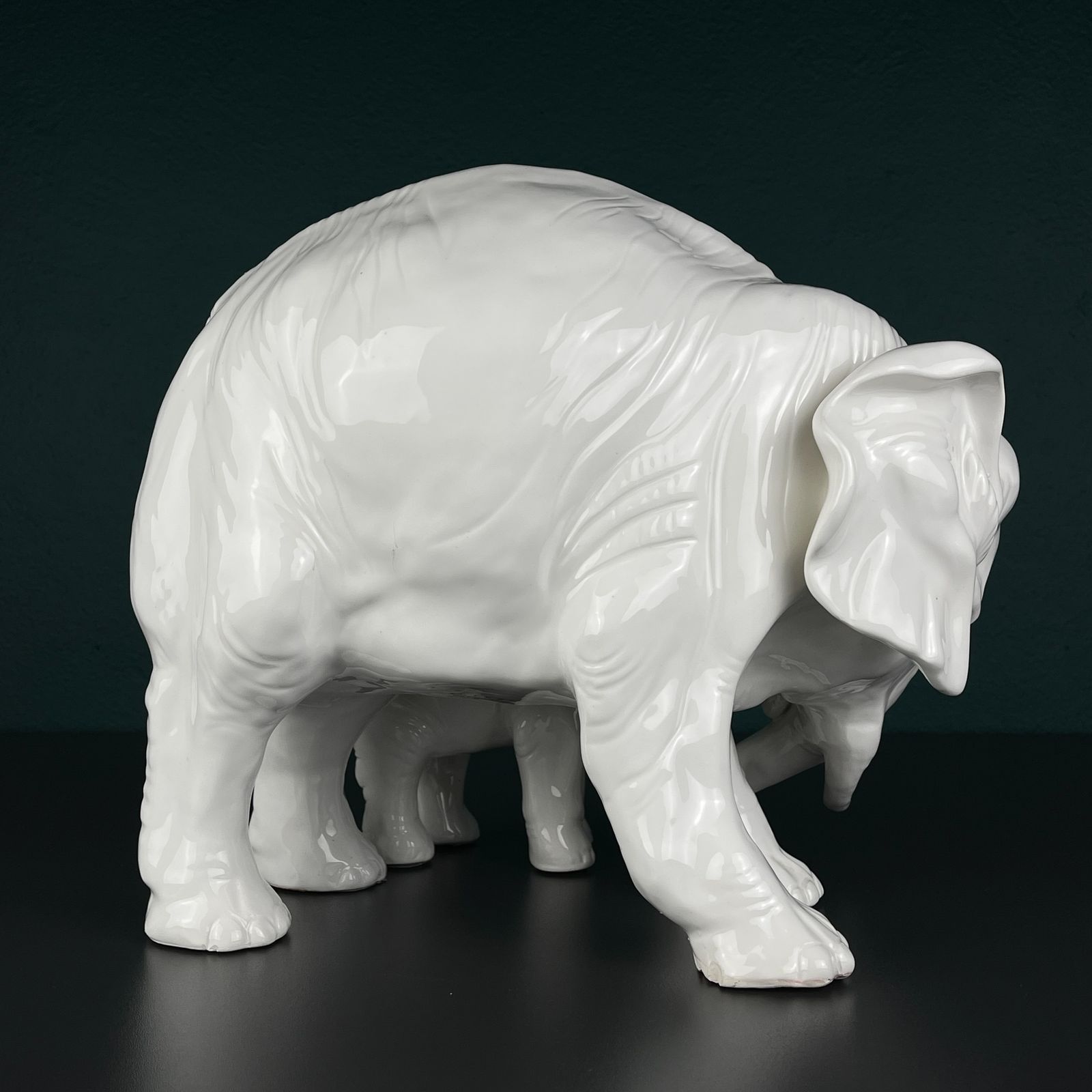 White Porcelain Figurine Elephant And Baby By Artepiu Este, Italy 1990s photo buy