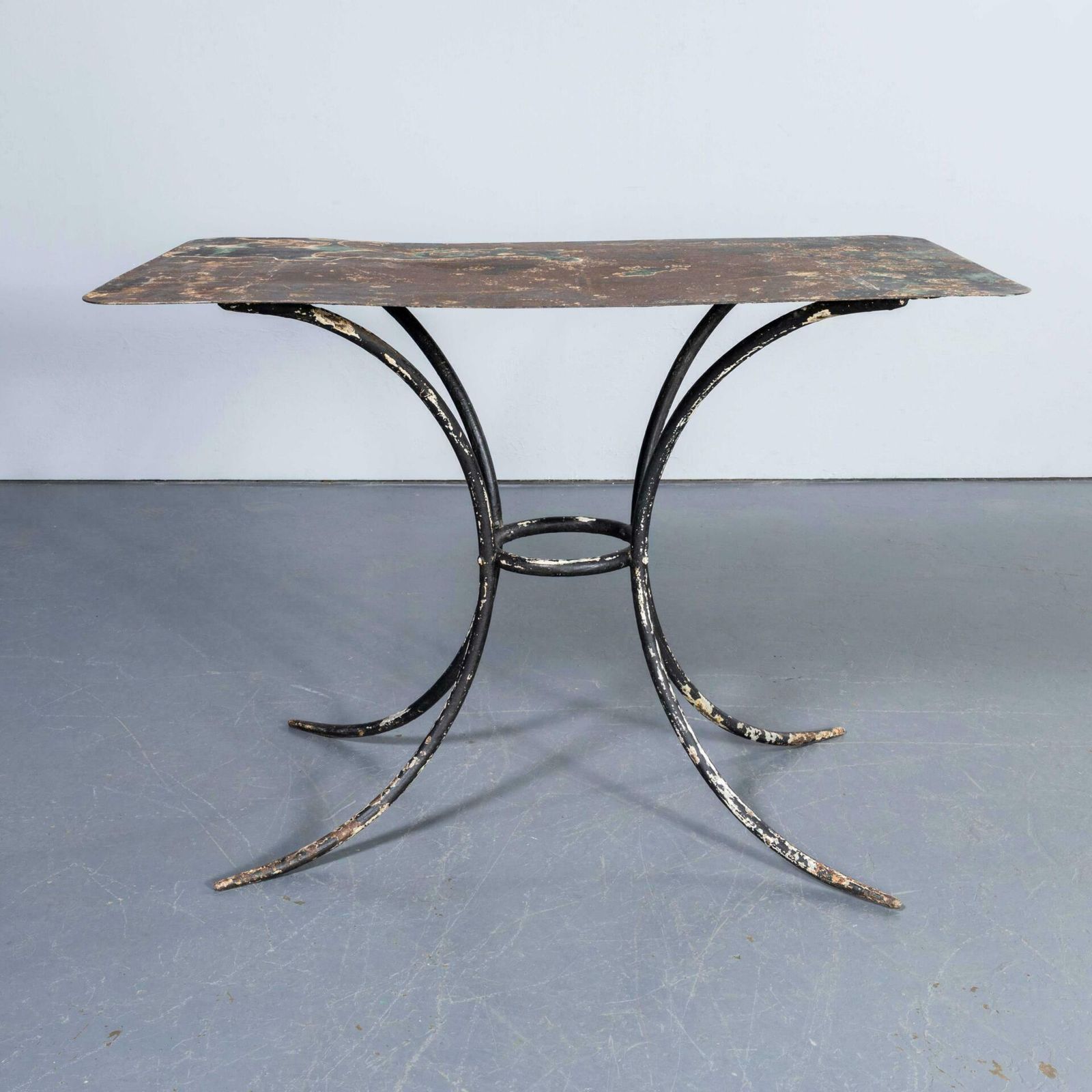 1940’s French Metal Rectangular Outdoor Dining Table – Splayed Base