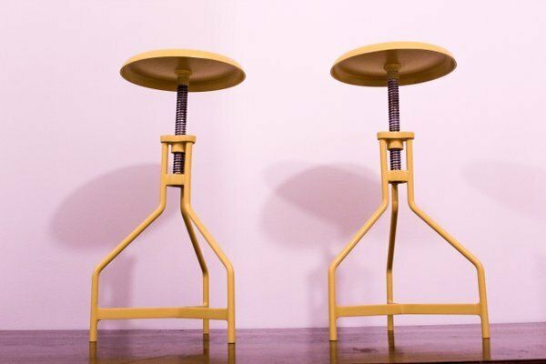 Italian Yellow Lacquered Metal Stools, 1970s, Set Of 2 photo for sale