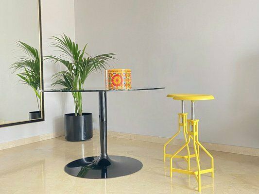 Italian Yellow Lacquered Metal Stools, 1970s, Set Of 2 photo Furniture