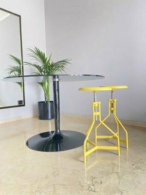Italian Yellow Lacquered Metal Stools, 1970s, Set Of 2 photo buy
