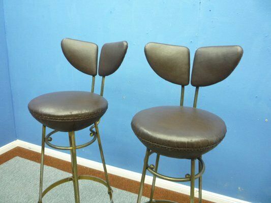 Mid Century Leather And Steel Bar Stools, 1950s, Set Of 4 photo vinterior