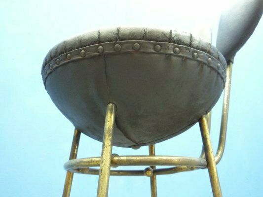 Furniture Mid Century Leather And Steel Bar Stools, 1950s, Set Of 4 photo