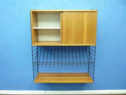 Scandinavian Elm Veneer Shelf With Newspaper Shelf By Strinning, Kajsa & Nils Nisse For String, 1960s photo for sale