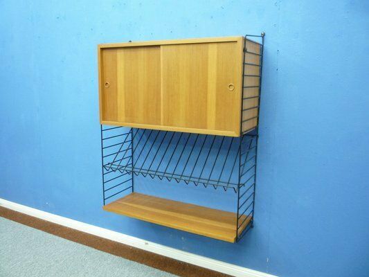 Scandinavian Elm Veneer Shelf With Newspaper Shelf By Strinning, Kajsa & Nils Nisse For String, 1960s photo Furniture