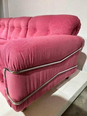 Pink Corduroy Sofa Attributed To Piazzesi, 1970s photo for sale