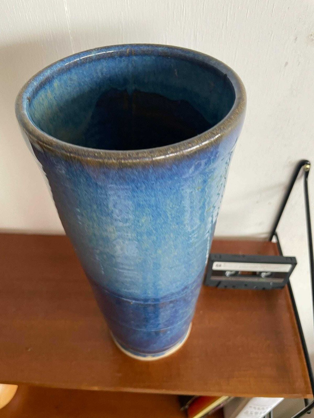 Large Ink Blue Studio Pottery Vase With Mottled Sky Like Glaze photo 67.0