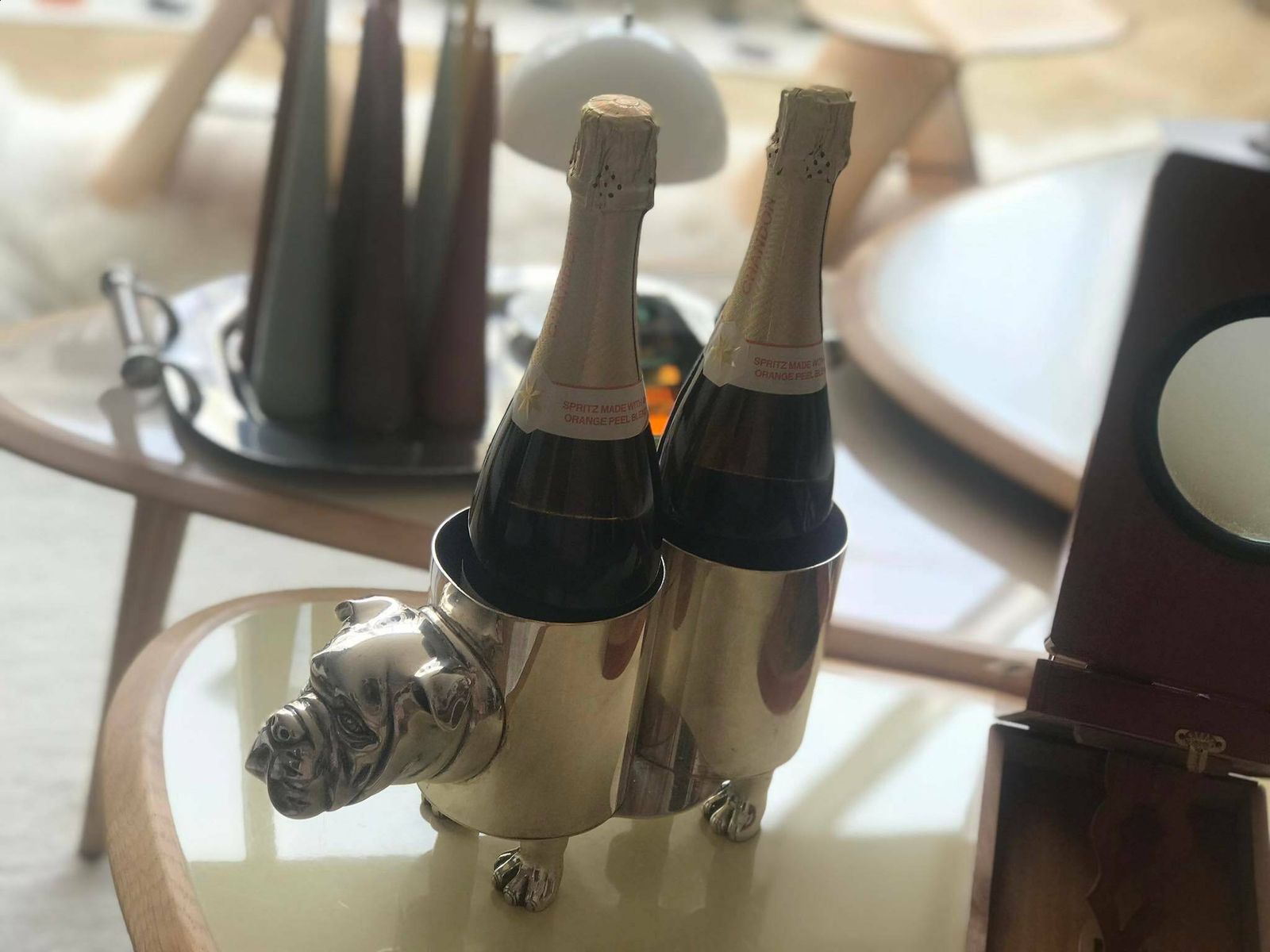 Silver Plate Vintage Wine Bottle Holder Bulldog Shaped 1960s Spain Bar Cart Decor, Animal Lover Gift, Champagne Holder Ice Bucket Luxury photo buy