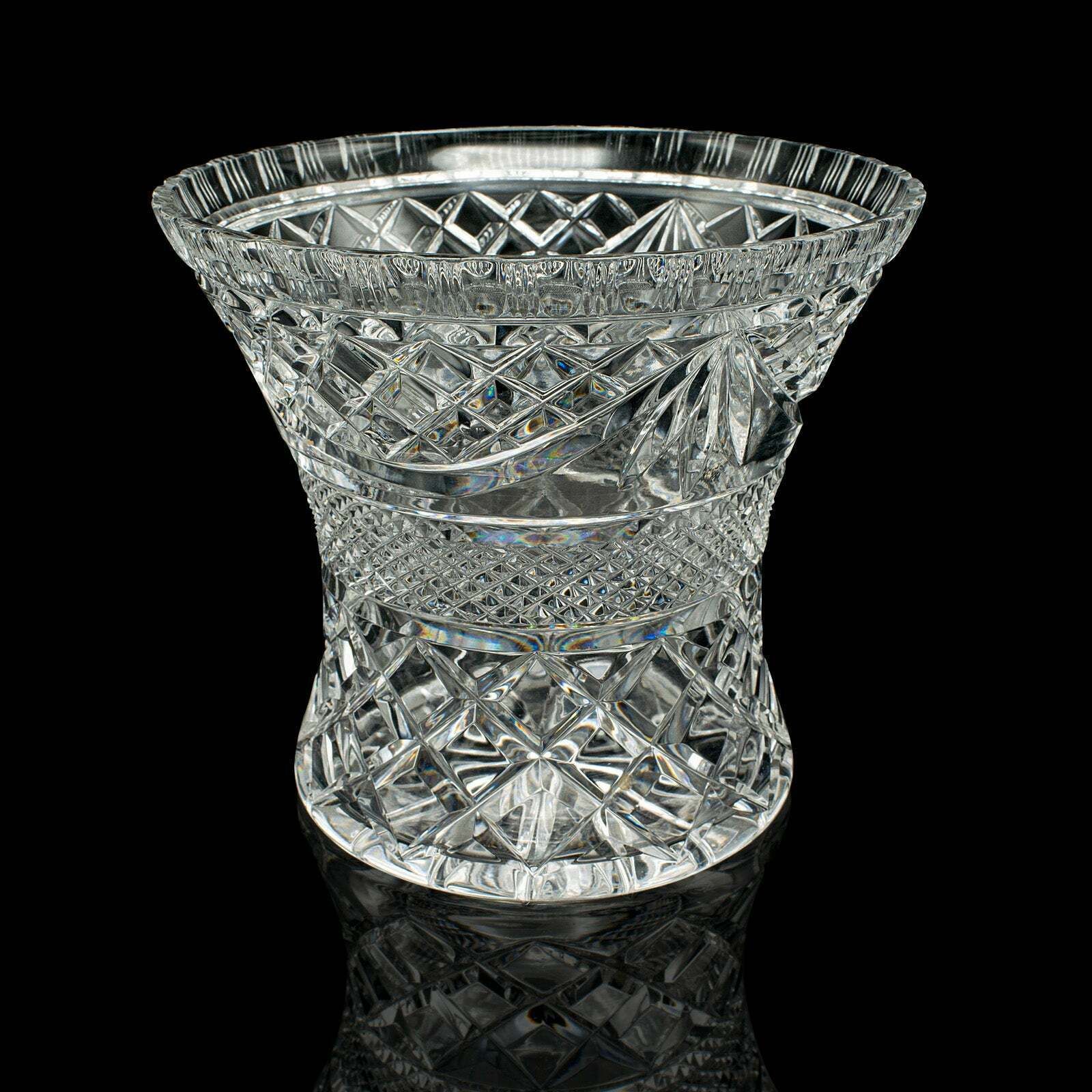 Vintage Crystal Ice Bucket, English, Cut Glass, Bottle Cooler, Mid Century, 1950