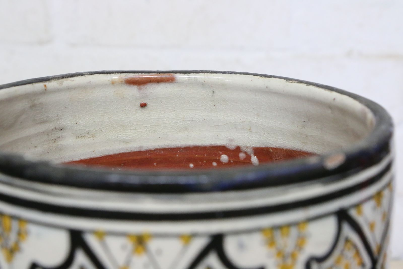 photo for sale A Large Antique Moroccan Safi Pottery Vase In Yellow And Blue