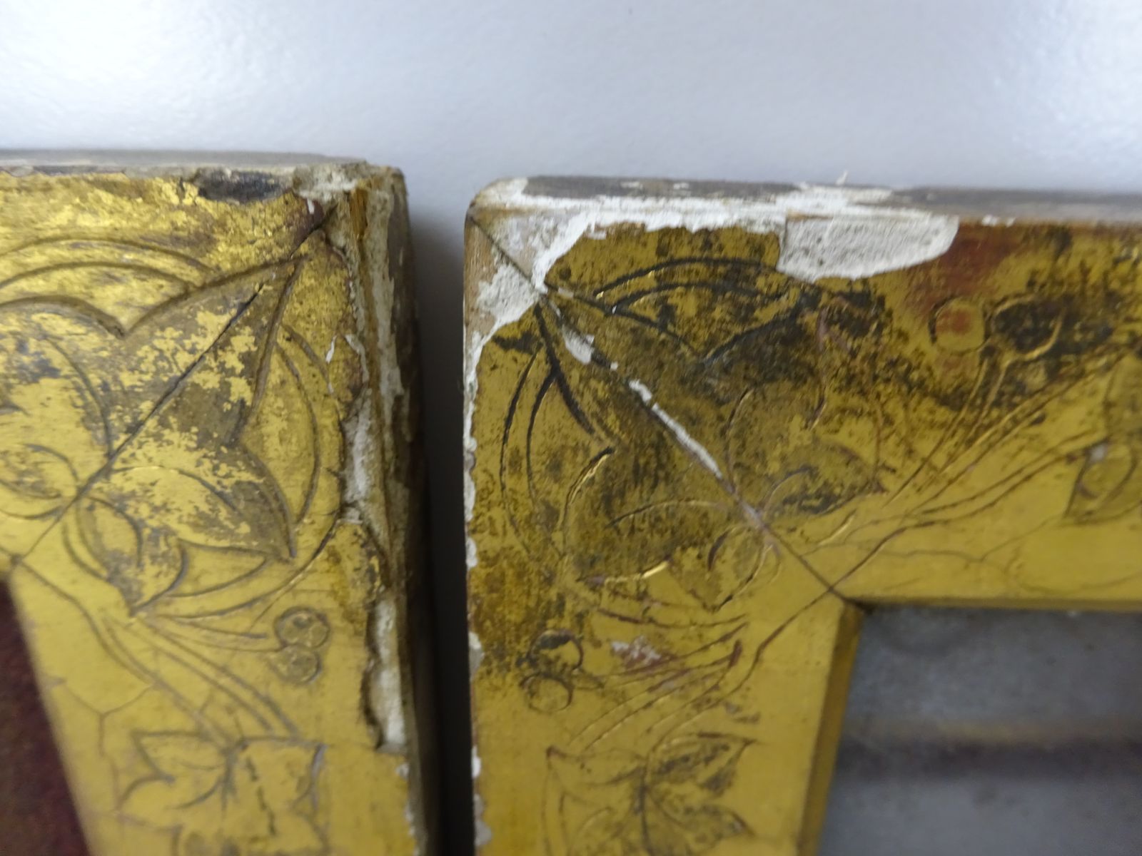 photo for sale Set Of 4 Antique Gilt Gesso Hunting Theme Picture Frames Rare Find As Found