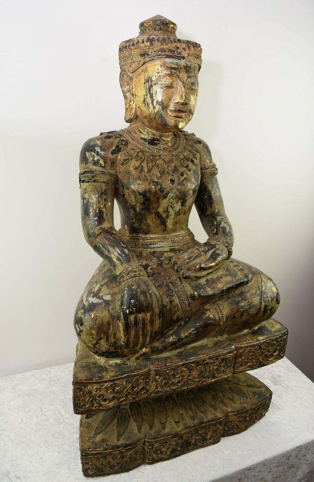 Large Antique Wooden Burmese Buddha Statue photo buy